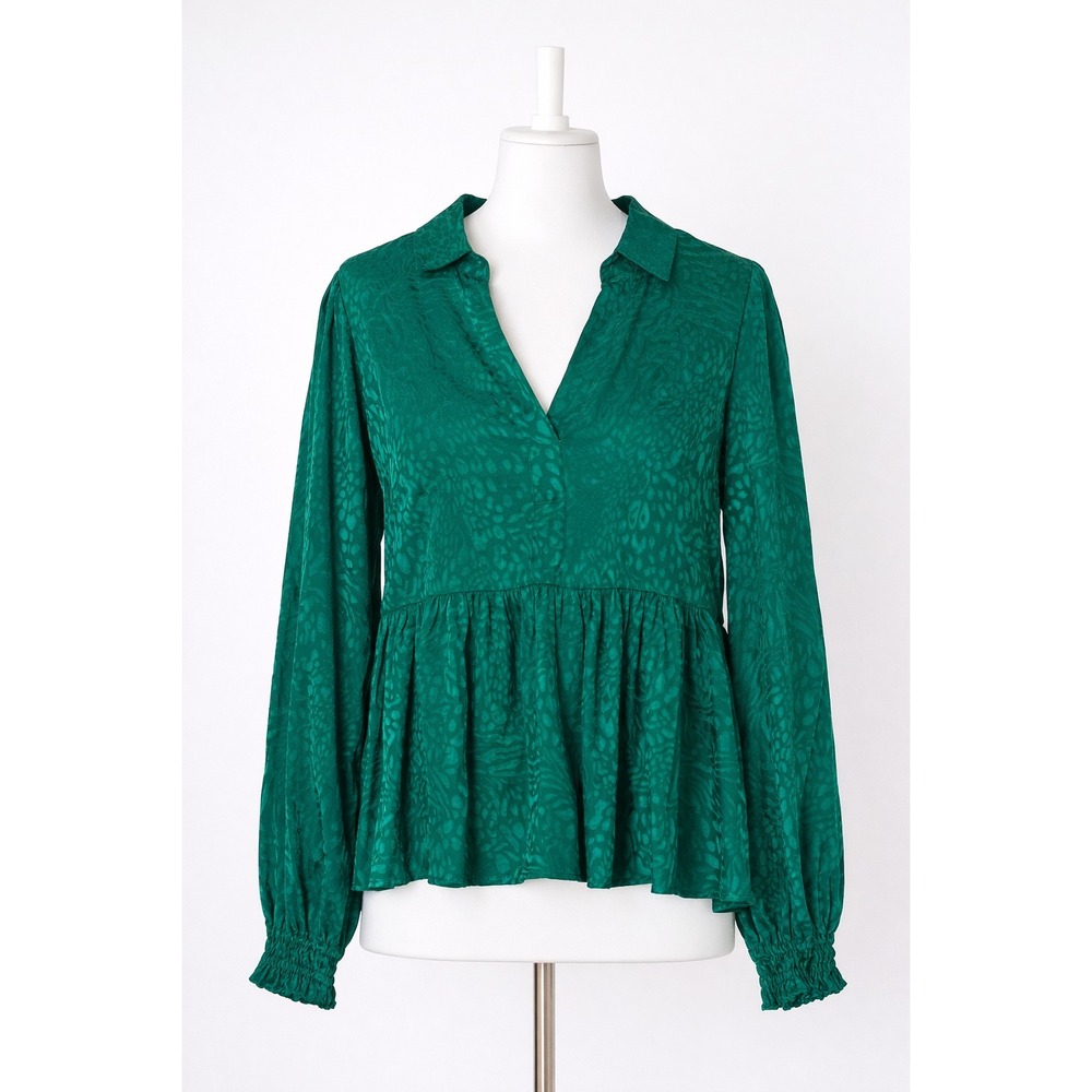 Lilly Pulitzer Green‎ Jacquard Peplum Blouse Women 12 Silk Old Money Preppy